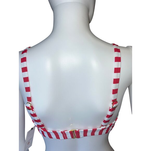 Shade & Shore Red & White Striped Bikini Top 34D With Removable Pads - Picture 2 of 7